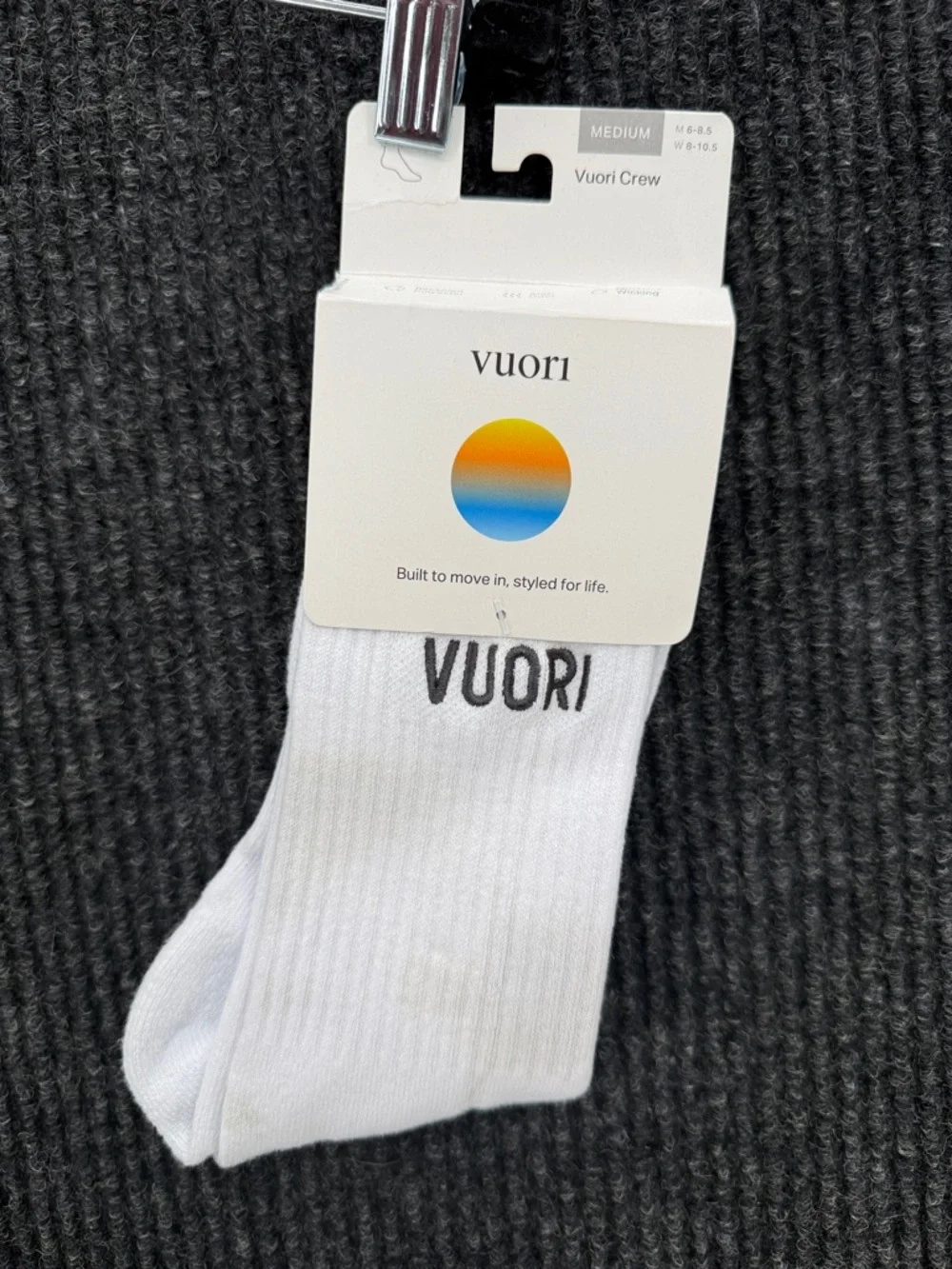 NWT Vuori Crew Sock 2.0 White & Gray Size Medium &‎ Large
